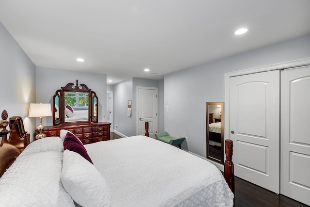 bedroom featuring a closet and dark wood-type flooring