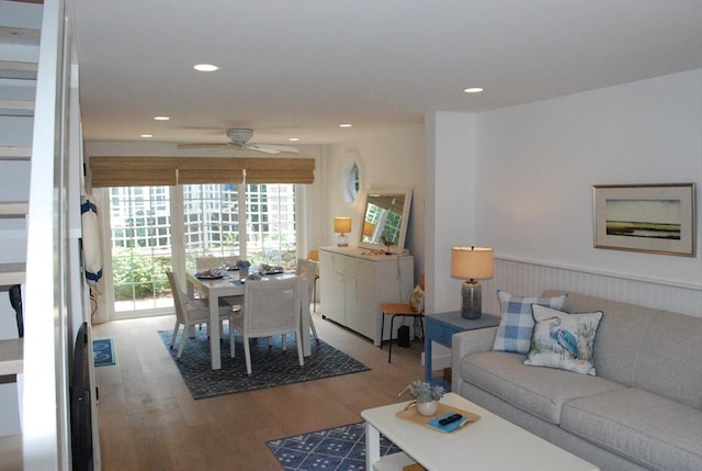 5 Hydrangea Ln Unit 5, Mashpee, MA 02649 - living room featuring wood finished floors, a ceiling fan, and recessed lighting