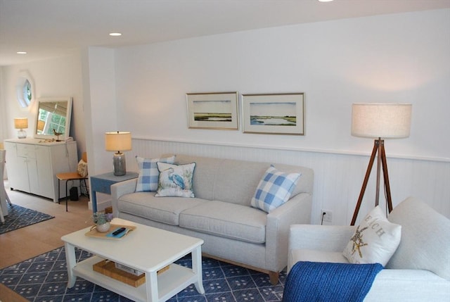 5 Hydrangea Ln Unit 5, Mashpee, MA 02649 - living area with wainscoting, wood finished floors, and recessed lighting