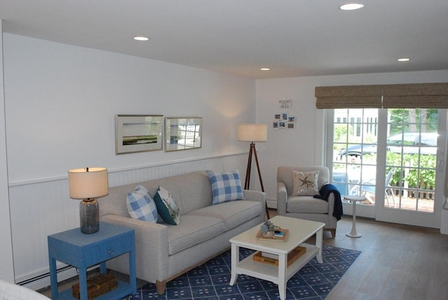 5 Hydrangea Ln Unit 5, Mashpee, MA 02649 - living room featuring wood finished floors, recessed lighting, and a wainscoted wall