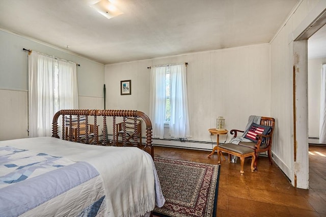154 N Maple St, Northampton, MA 01062 - bedroom with multiple windows, tile patterned floors, baseboard heating, and crown molding