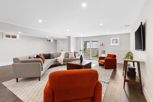 living room featuring light wood-type flooring