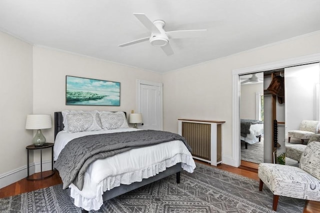 781 Highland Ave, Needham, MA 02494 - bedroom featuring wood finished floors, crown molding, baseboards, and ceiling fan