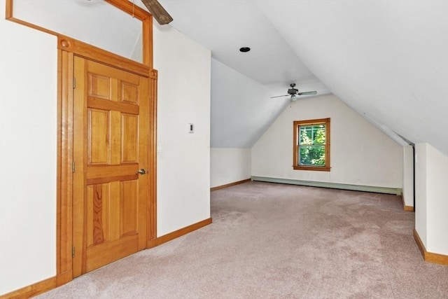 781 Highland Ave, Needham, MA 02494 - bonus room featuring a baseboard radiator, carpet, baseboards, vaulted ceiling, and a ceiling fan