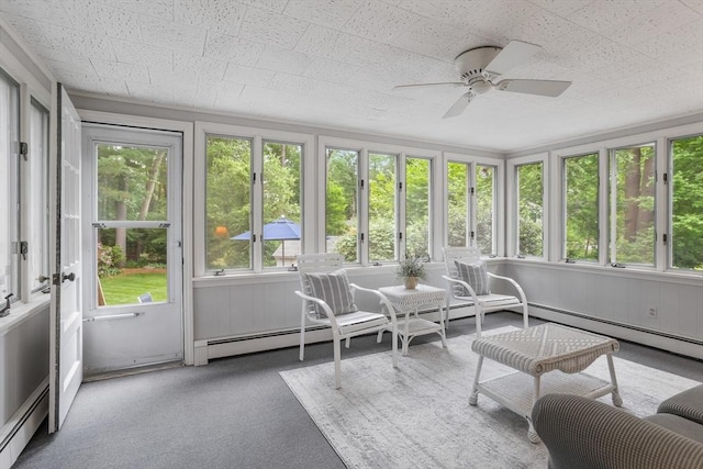 15 Thoreau Rd, Acton, MA 01720 - sunroom with a baseboard radiator, ceiling fan, and french doors