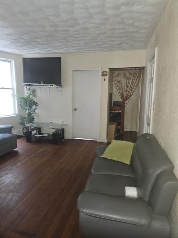 192 Chestnut St, Chelsea, MA 02150 - living room featuring wood finished floors, a textured ceiling, and baseboards