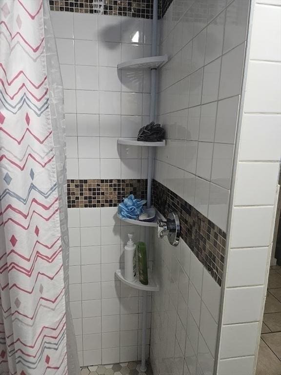 192 Chestnut St, Chelsea, MA 02150 - full bathroom featuring curtained shower and tile walls