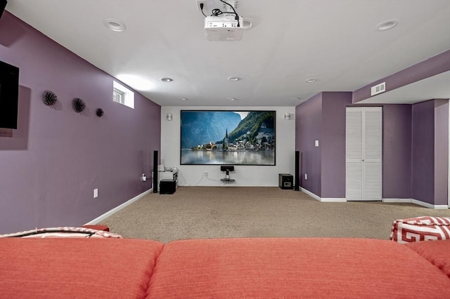 view of carpeted home theater room