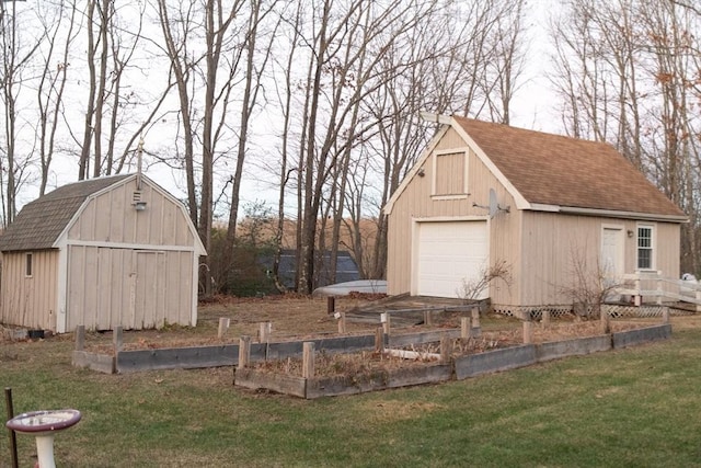 view of outbuilding featuring a lawn