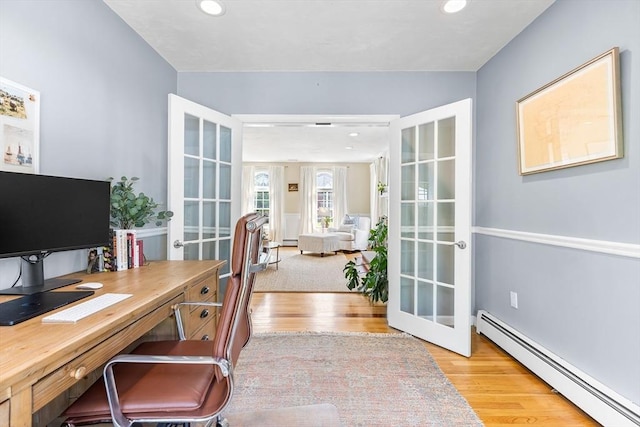 38 Thoreau Cir, Beverly, MA 01915 - office space with a baseboard heating unit, french doors, light wood finished floors, recessed lighting, and a baseboard radiator