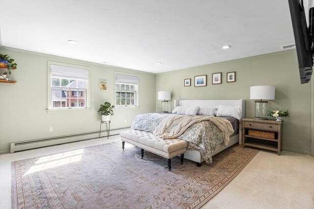 38 Thoreau Cir, Beverly, MA 01915 - carpeted bedroom with a baseboard heating unit, recessed lighting, and ornamental molding