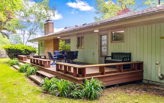 124 Mount Vernon Rd W, Weymouth, MA 02189 - rear view of property featuring a chimney and a wooden deck