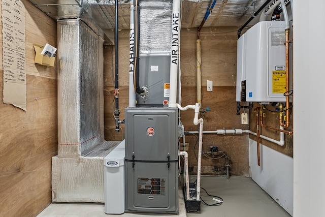 utility room with tankless water heater