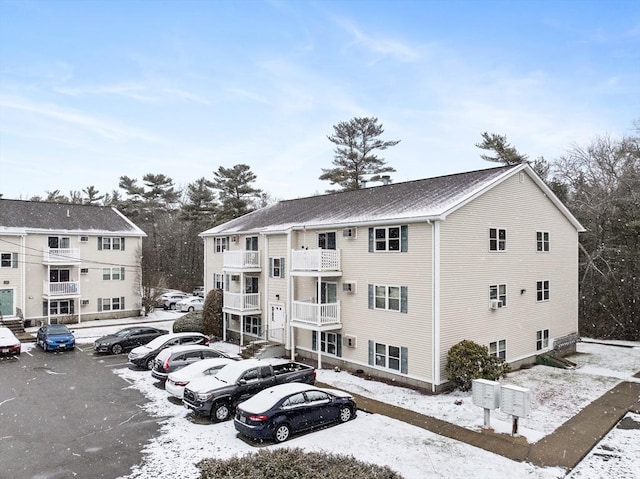 view of snow covered property