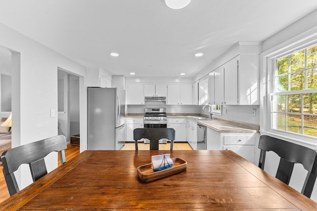 dining area featuring light hardwood / wood-style floors and sink