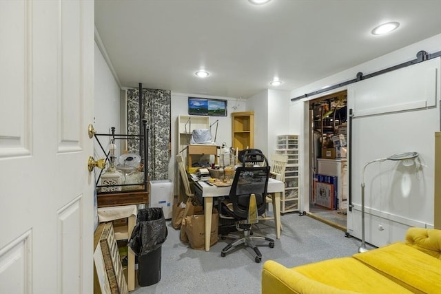 1230 Rte 149, Barnstable, MA 02648 - office area with a barn door and recessed lighting