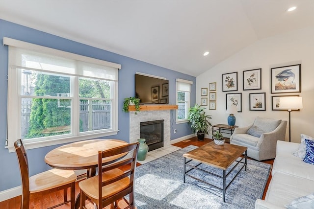 living room with vaulted ceiling