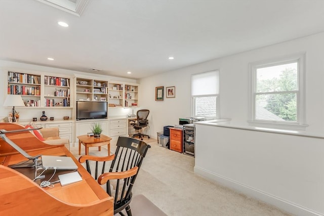 view of carpeted home office