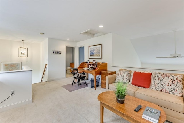 living room featuring light colored carpet