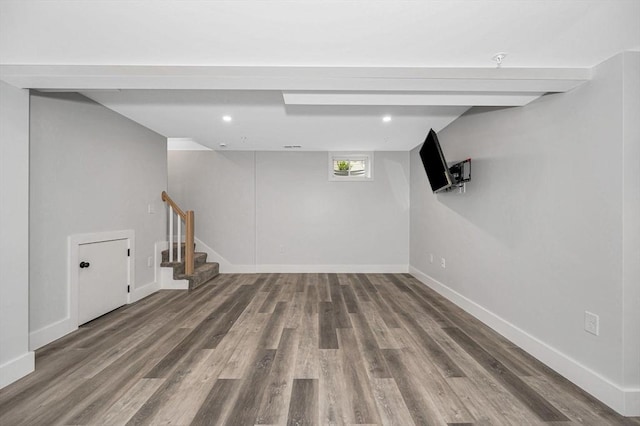 1514 Gorham St Unit 4, Lowell, MA 01852 - below grade area featuring wood finished floors, stairs, and baseboards