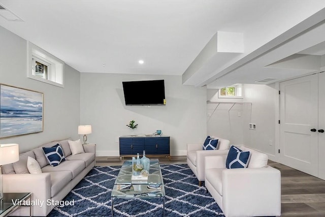 1514 Gorham St Unit 4, Lowell, MA 01852 - living area with wood finished floors, baseboards, and recessed lighting