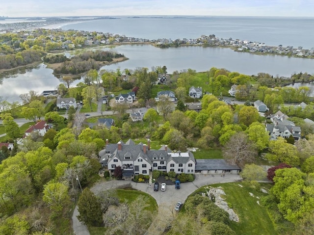 aerial view with a water view