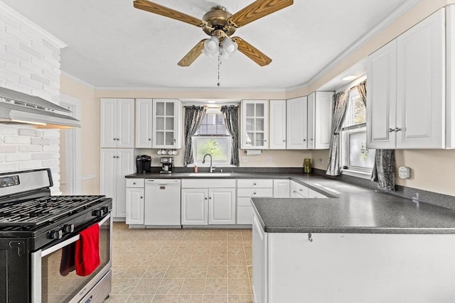 51 Gifford St, Brockton, MA 02301 - kitchen featuring stainless steel gas range, dishwasher, a sink, dark countertops, and healthy amount of natural light