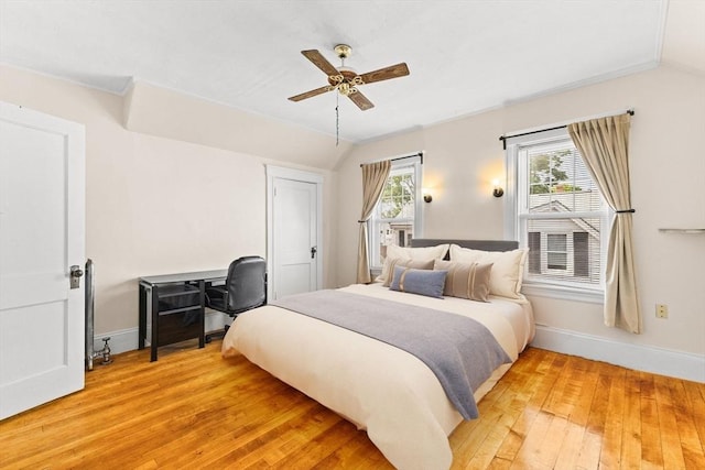 51 Gifford St, Brockton, MA 02301 - bedroom featuring lofted ceiling, light wood-style flooring, baseboards, and ceiling fan