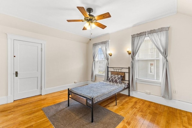 51 Gifford St, Brockton, MA 02301 - bedroom featuring light wood-style flooring, lofted ceiling, baseboards, and a ceiling fan