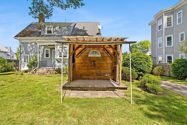 51 Gifford St, Brockton, MA 02301 - back of house featuring a chimney and a pergola
