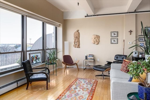 156 Porter St Unit 434, Boston, MA 02128 - living room featuring a baseboard radiator and light wood-style floors
