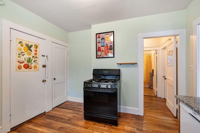111 Williams St Unit 3, Boston, MA 02130 - kitchen with black gas stove, wood finished floors, and stone countertops