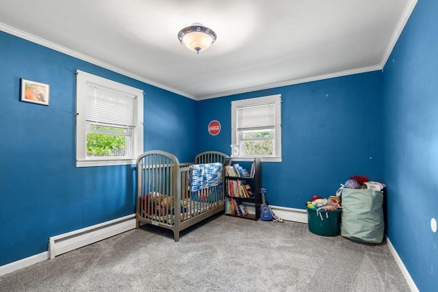 24 Springwell Rd, Billerica, MA 01821 - carpeted bedroom with multiple windows, ornamental molding, and a baseboard radiator