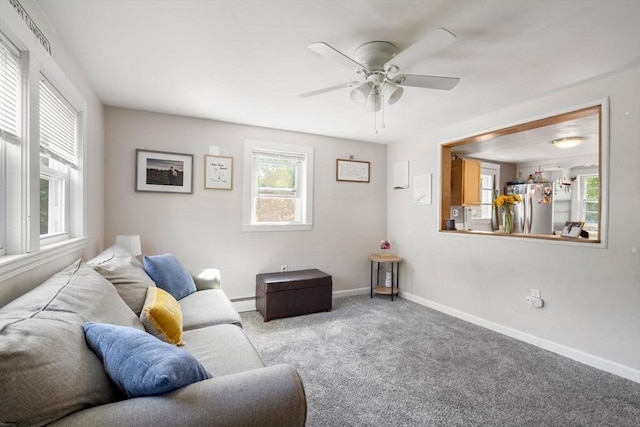 24 Springwell Rd, Billerica, MA 01821 - living area featuring carpet, ceiling fan, and baseboard heating