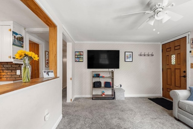 24 Springwell Rd, Billerica, MA 01821 - carpeted living room featuring a ceiling fan and ornamental molding