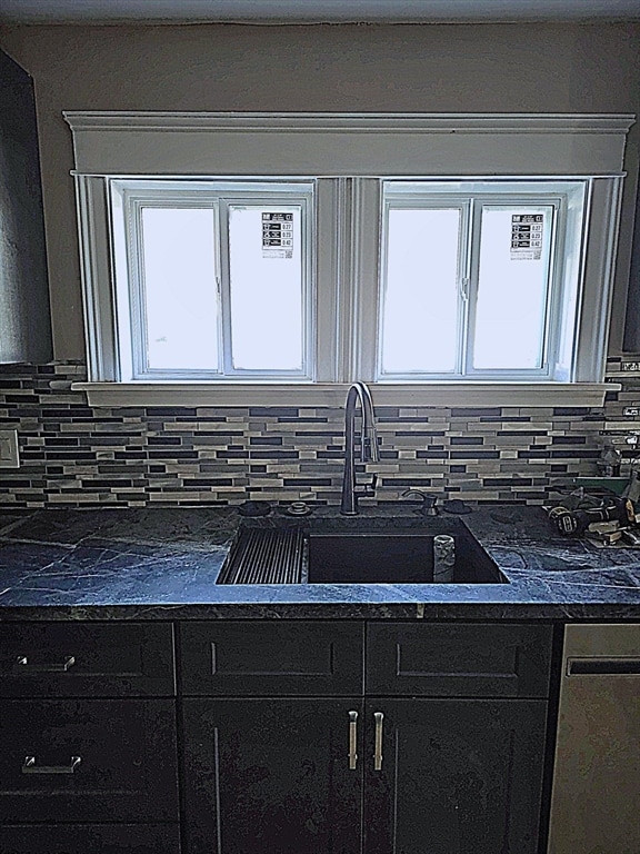 kitchen featuring backsplash, stainless steel dishwasher, and sink