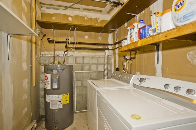 laundry area featuring washer and dryer and electric water heater