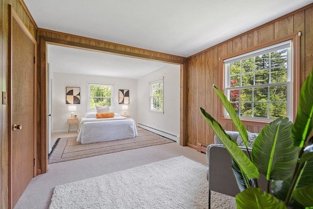 481 W Townsend Rd, Lunenburg, MA 01462 - bedroom with baseboard heating, carpet floors, and wooden walls