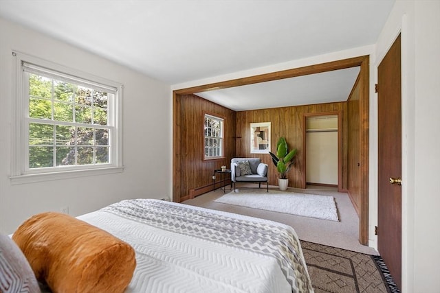 481 W Townsend Rd, Lunenburg, MA 01462 - bedroom with wood walls, carpet, and baseboard heating
