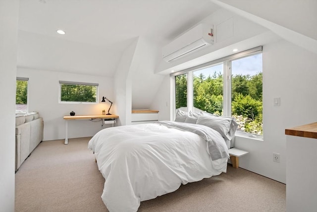 481 W Townsend Rd, Lunenburg, MA 01462 - bedroom with a wall mounted air conditioner, light carpet, access to exterior, and recessed lighting