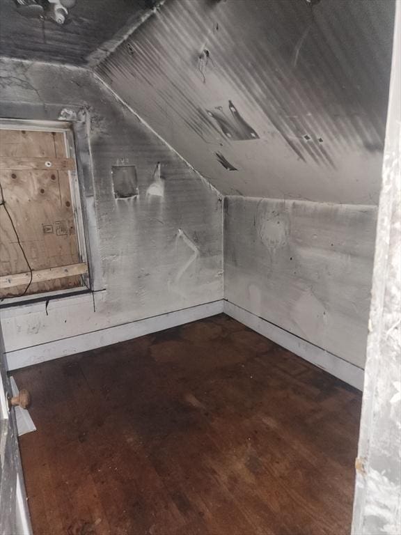additional living space with lofted ceiling and hardwood / wood-style flooring