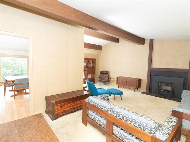 10 Ash Ln, Sherborn, MA 01770 - living room featuring beam ceiling and a large fireplace