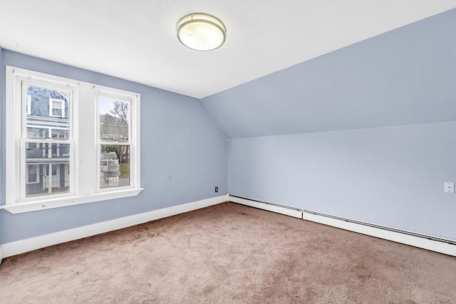 50 Walnut St, Lynn, MA 01905 - additional living space with a baseboard heating unit, carpet floors, baseboards, and vaulted ceiling