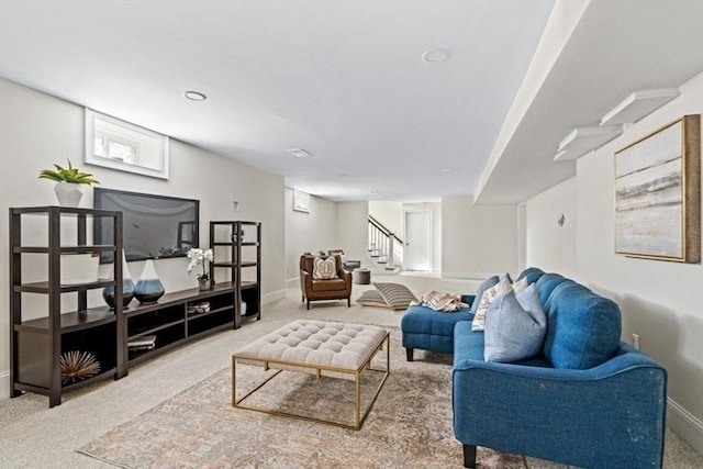 living room with carpet flooring