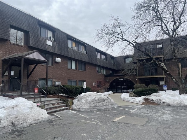 view of snow covered building