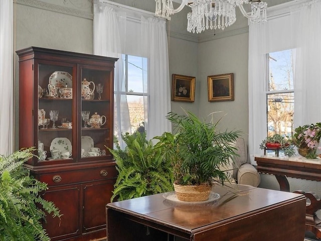 interior space featuring a chandelier and a wealth of natural light