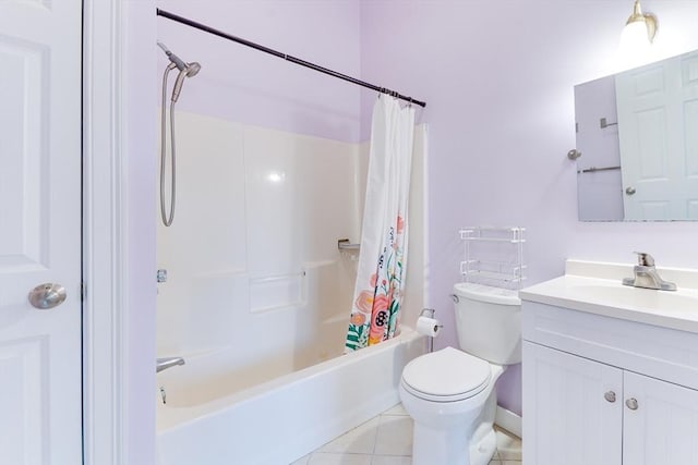 full bathroom with tile patterned floors, vanity, toilet, and shower / bath combination with curtain