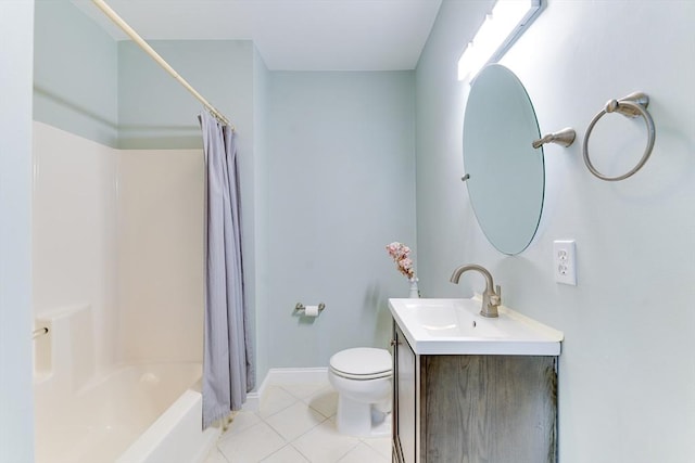 full bathroom featuring tile patterned flooring, vanity, toilet, and shower / bath combo with shower curtain