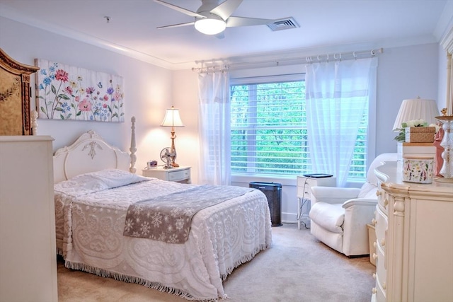 11 Cushing Pl Unit 106, Chelmsford, MA 01824 - bedroom featuring light carpet, ornamental molding, and ceiling fan