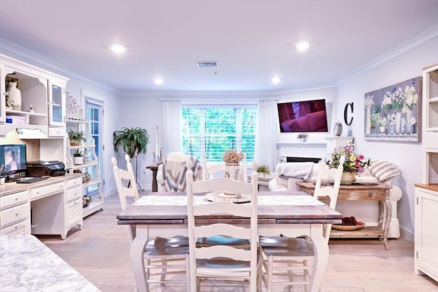 11 Cushing Pl Unit 106, Chelmsford, MA 01824 - dining space featuring ornamental molding, light wood-style floors, recessed lighting, and an office area